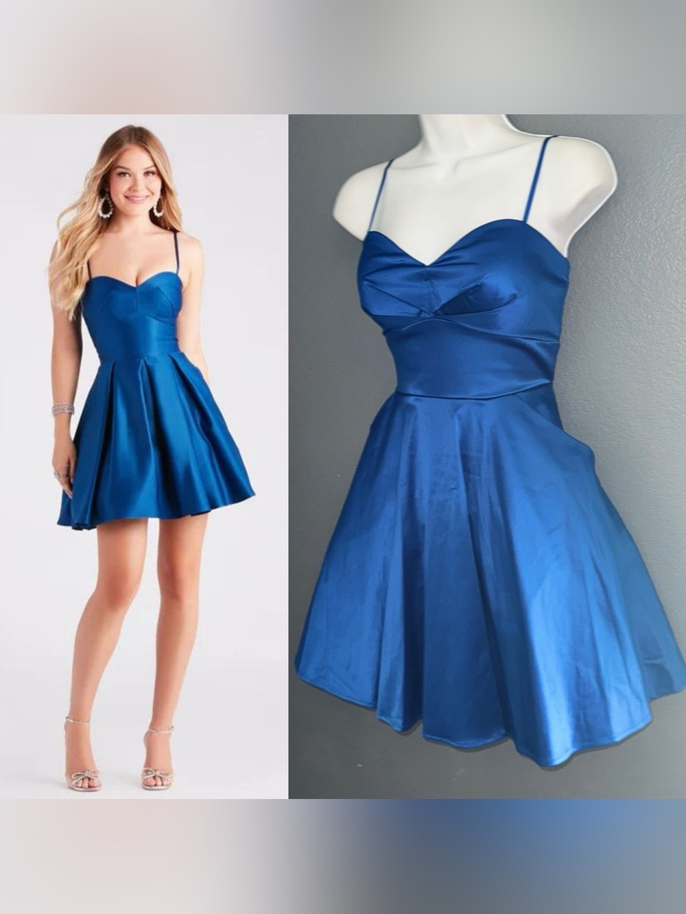 City Vibe New w $89 Tags Formal Navy Blue Satin Mini Dress Spaghetti Strap XS